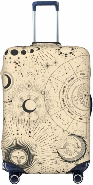 Sun Moon Phases Travel Luggage Cover Fits 18-32 Inch Luggage, Elastic Suitcase Cover Protector with Concealed Zipper for Wheeled Suitcase Tsa Approved