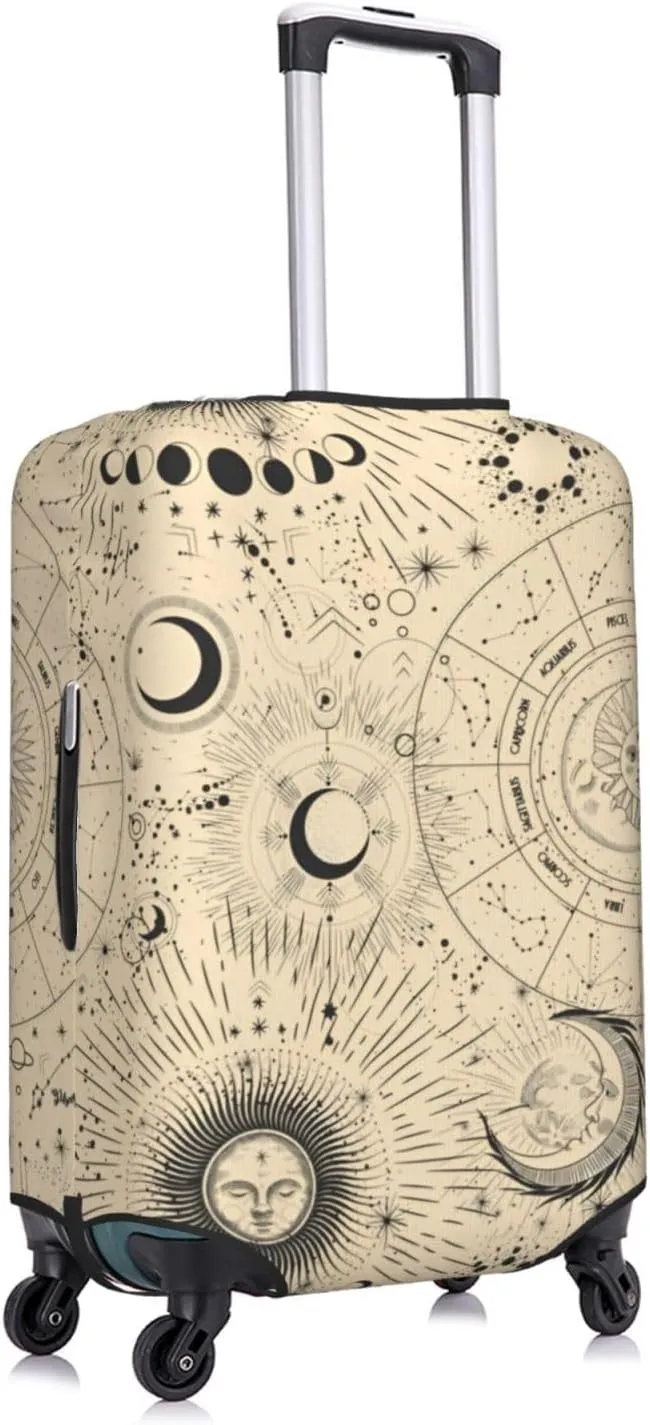 Sun Moon Phases Travel Luggage Cover Fits 18-32 Inch Luggage, Elastic Suitcase Cover Protector with Concealed Zipper for Wheeled Suitcase Tsa Approved