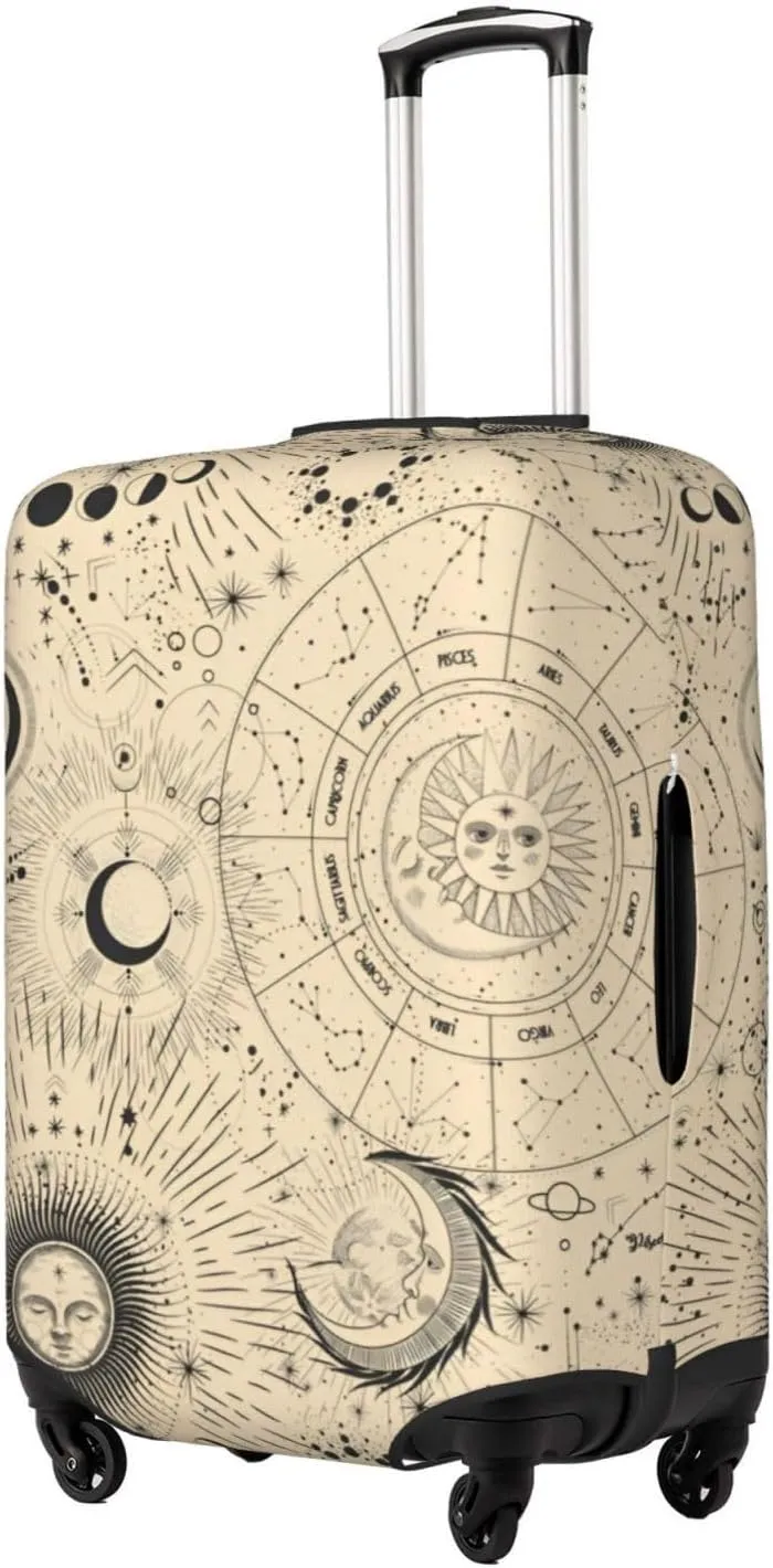 Sun Moon Phases Travel Luggage Cover Fits 18-32 Inch Luggage, Elastic Suitcase Cover Protector with Concealed Zipper for Wheeled Suitcase Tsa Approved