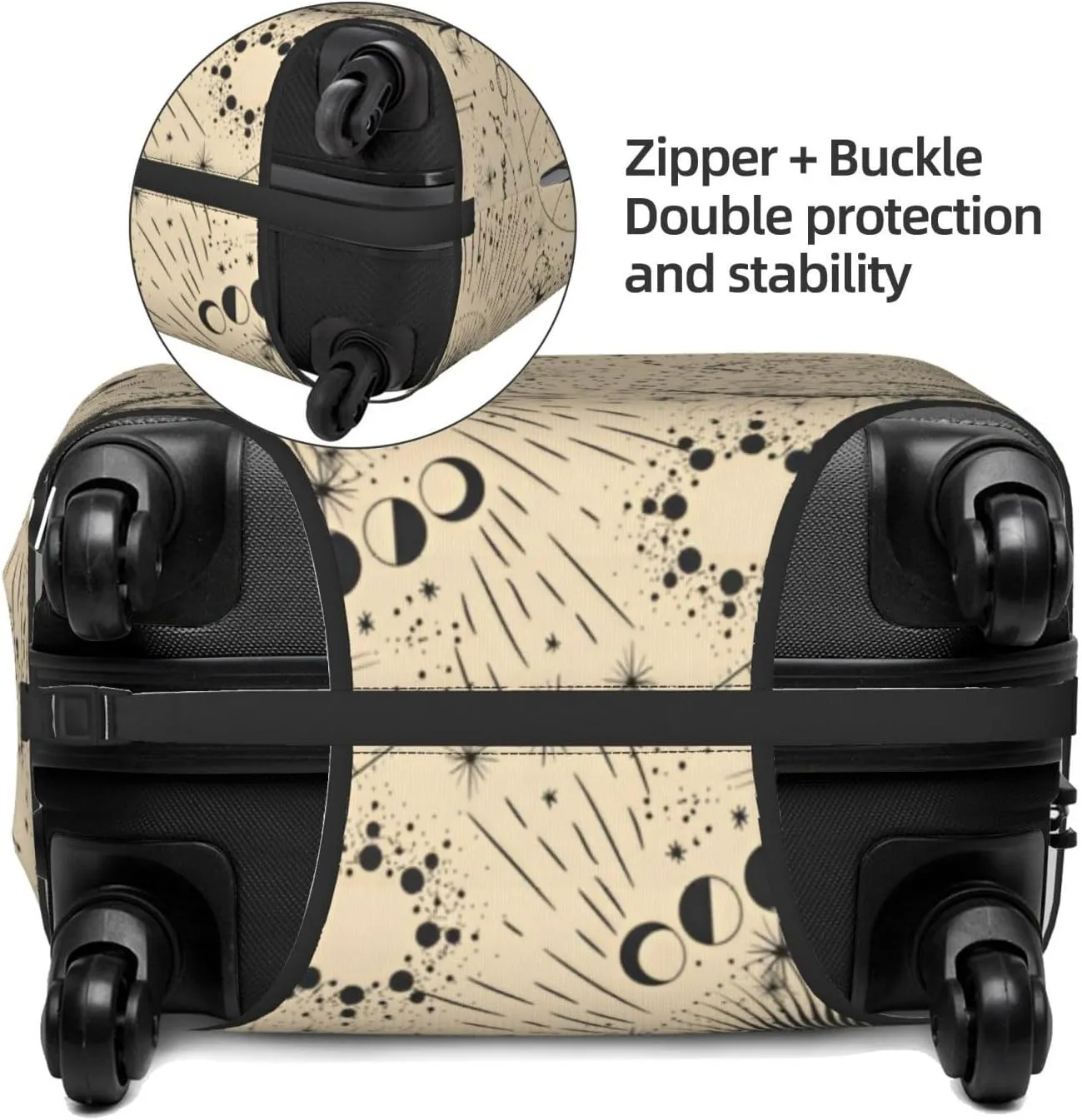 Sun Moon Phases Travel Luggage Cover Fits 18-32 Inch Luggage, Elastic Suitcase Cover Protector with Concealed Zipper for Wheeled Suitcase Tsa Approved