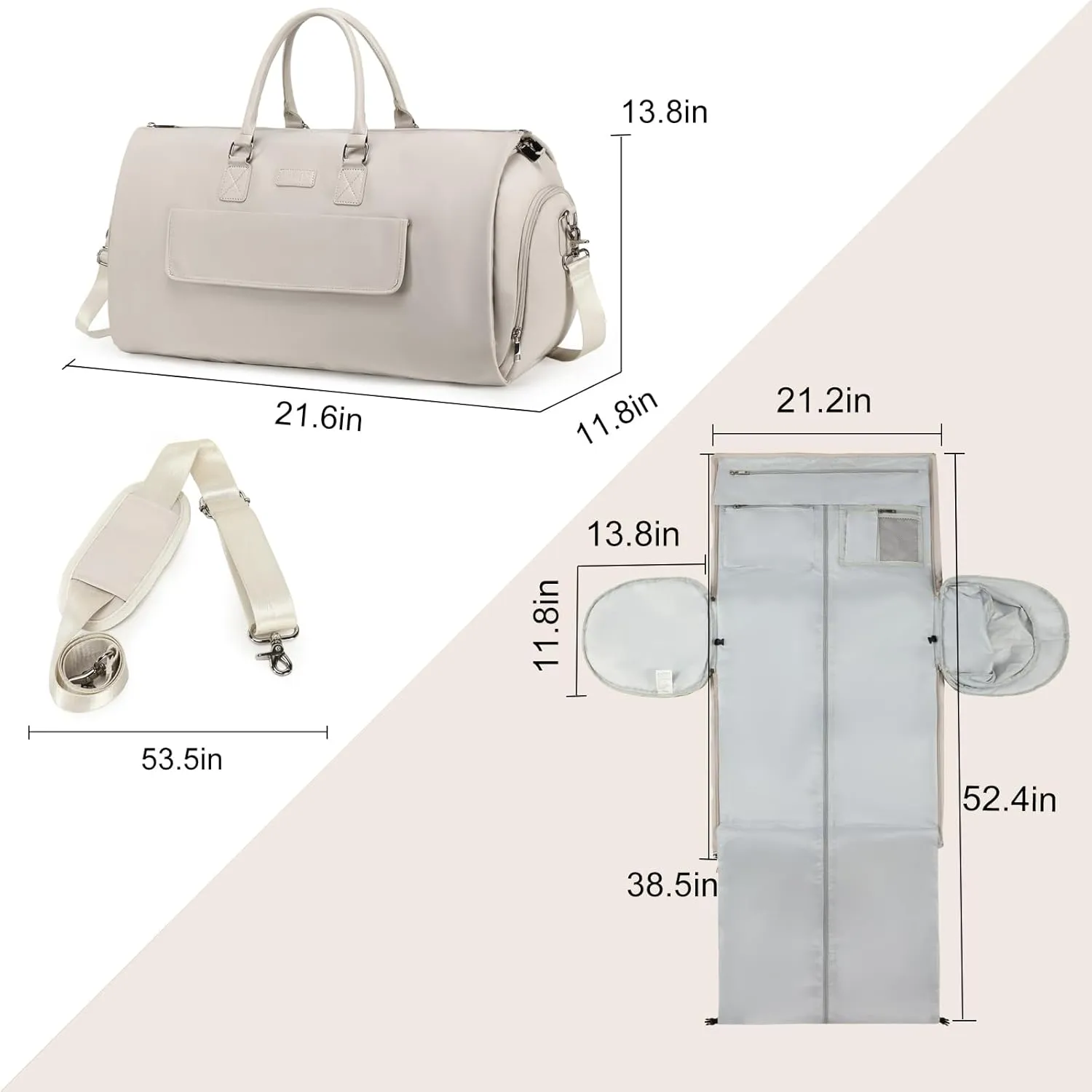 Sunborls Garment Bag for Travel – 2 in 1 Convertible Duffle Carry On Garment Bag, Suit Travel Bag for Men & Women, Ideal for Business, Interviews, Shows, Cruises & Formal Events Beige