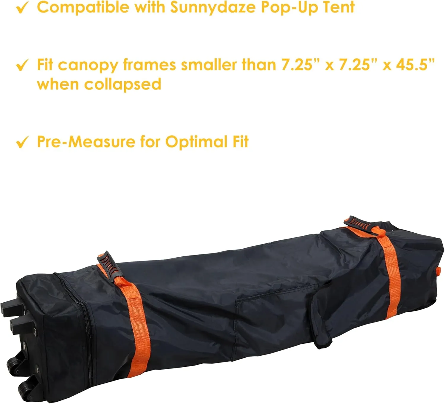 Sunnydaze Premium Pop-Up Canopy Rolling Carrying Bag - 7.25" W x 45.5" L x 7.25" H - 420D Polyester - Black