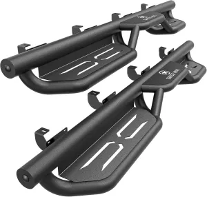 SUORTO for JT Running Boards Side Steps Compatible with 2020 2021 2022 2023 2024 Jeep Gladiator JT 4 Door, Two Stairs Design Heavy-Duty Steel Nerf Bars Step Black (Wave Pattern)