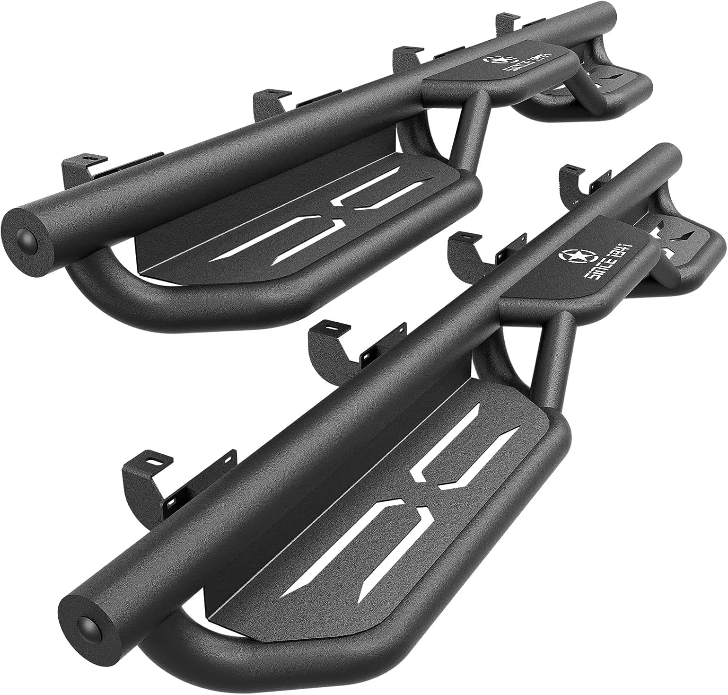 SUORTO for JT Running Boards Side Steps Compatible with 2020 2021 2022 2023 2024 Jeep Gladiator JT 4 Door, Two Stairs Design Heavy-Duty Steel Nerf Bars Step Black (Wave Pattern)
