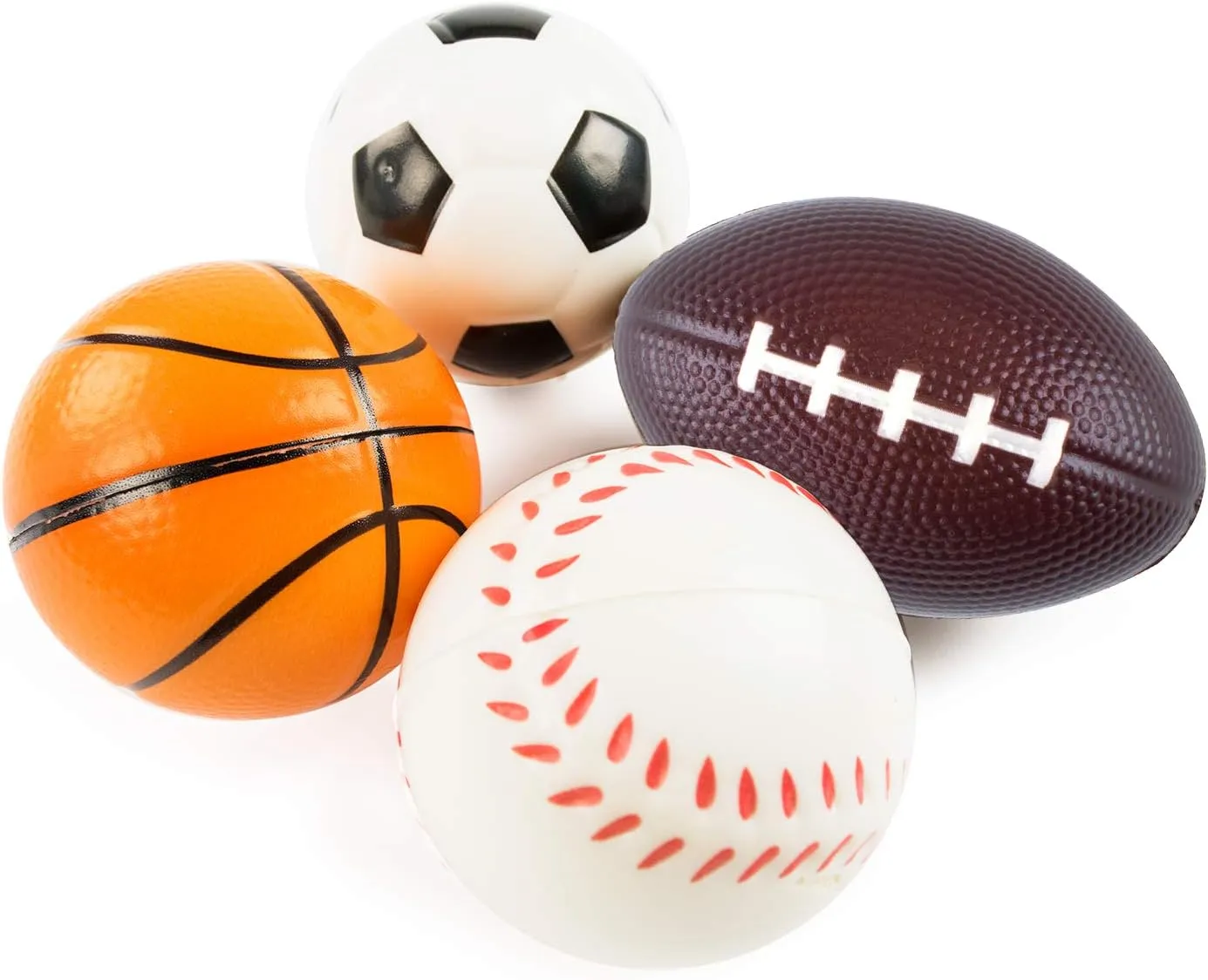Super Z Outlet Mini Foam Sports Balls 24 Pack for Kids Adults Mini Baseball Football Basketball Soccer Stress Toy Game Party Decoration