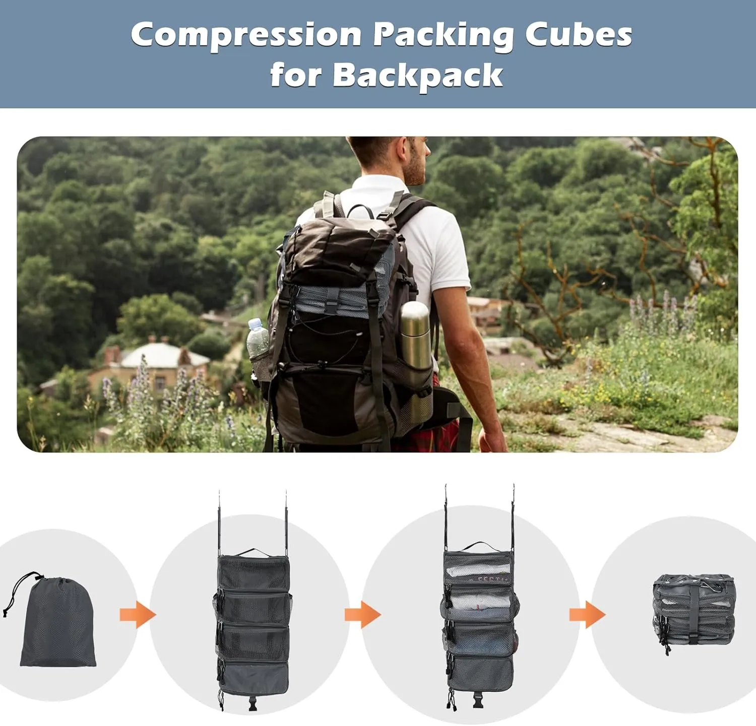 Surblue Hanging Travel Organizer Portable Hanging Luggage Organizer Multiple Compartments Collapsible Compression Closet Packing Cubes,LightGray,S