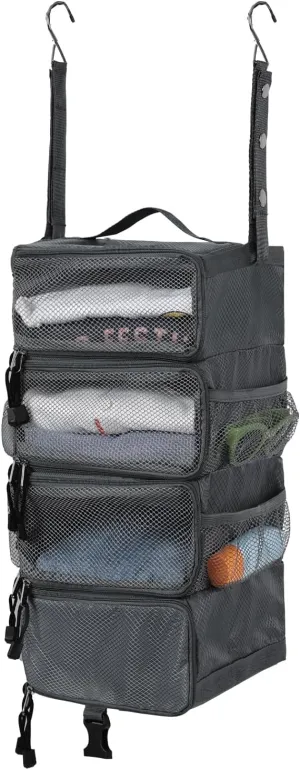 Surblue Hanging Travel Organizer Portable Hanging Luggage Organizer Multiple Compartments Collapsible Compression Closet Packing Cubes,LightGray,S