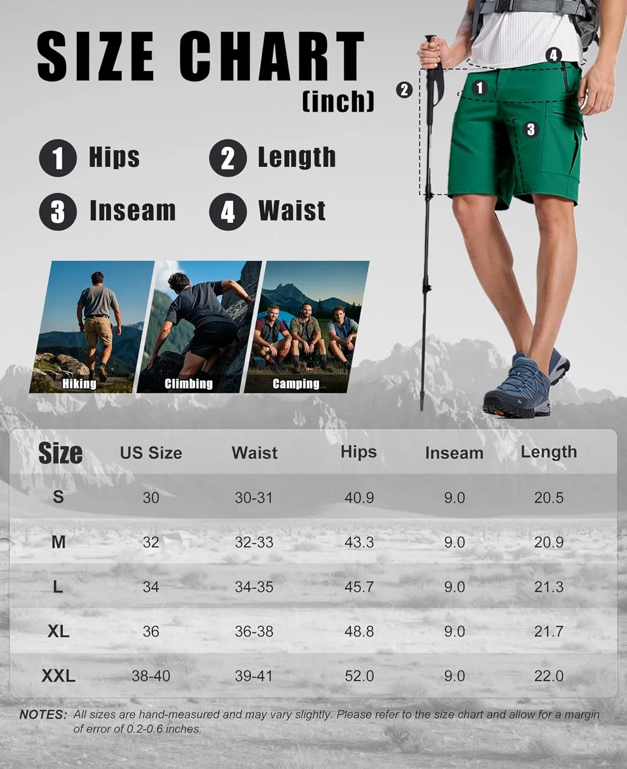 Susclude Hiking Cargo Shorts for Men Quick Dry Stretch Mens Hybrid Shorts with 5 Zipper Pockets for Golf Running