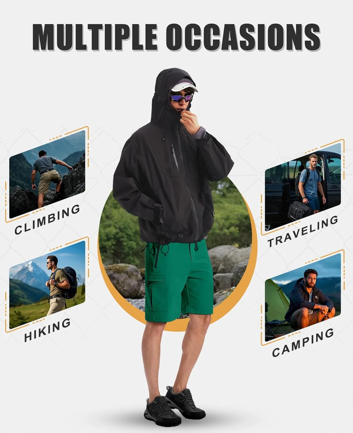 Susclude Hiking Cargo Shorts for Men Quick Dry Stretch Mens Hybrid Shorts with 5 Zipper Pockets for Golf Running