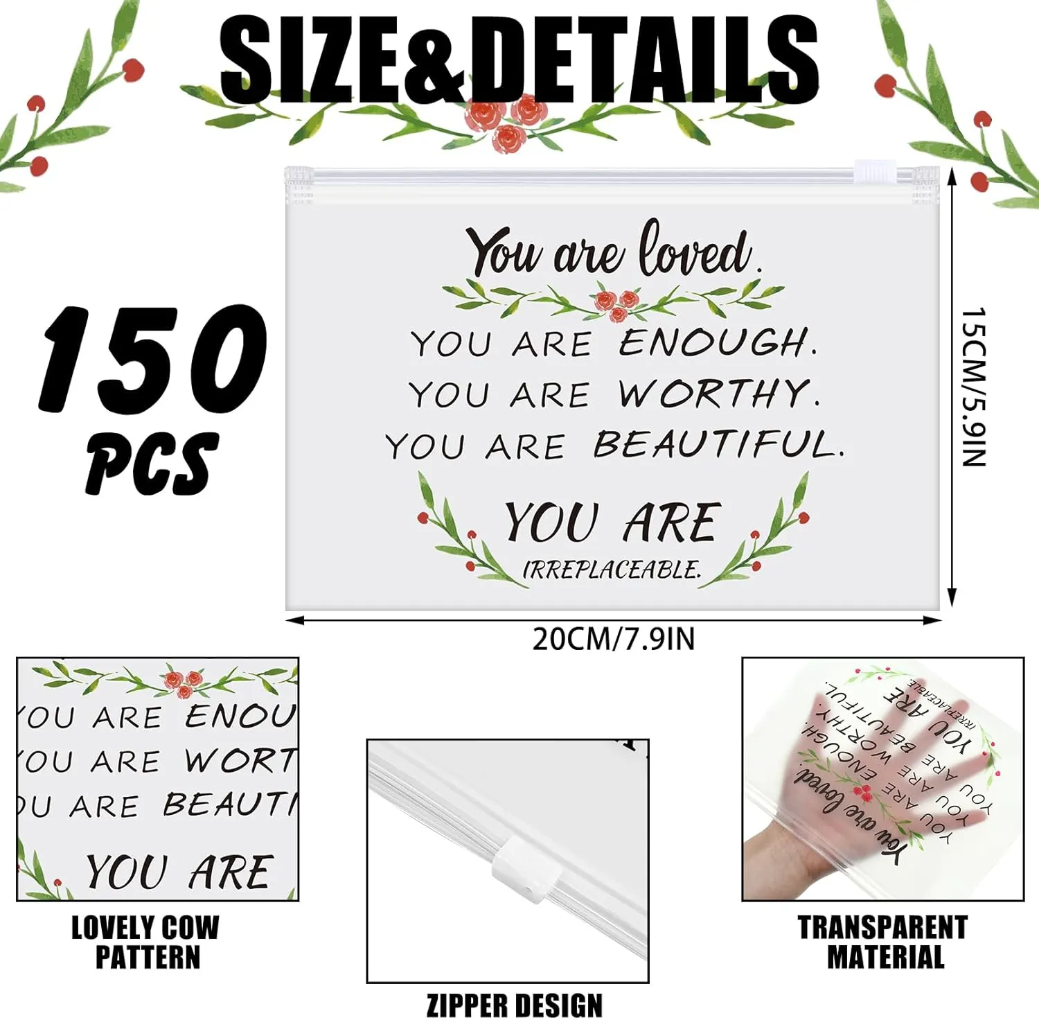 Sweetude 150 Pcs Cna Week Gifts Bulk 2025 Makeup Bags Bulk for Women EVA Christian Cosmetic Bag Thank You Gifts Teacher Nurse Appreciation Rainbow Inspirational Toiletry Pouch with Zipper(Fresh)