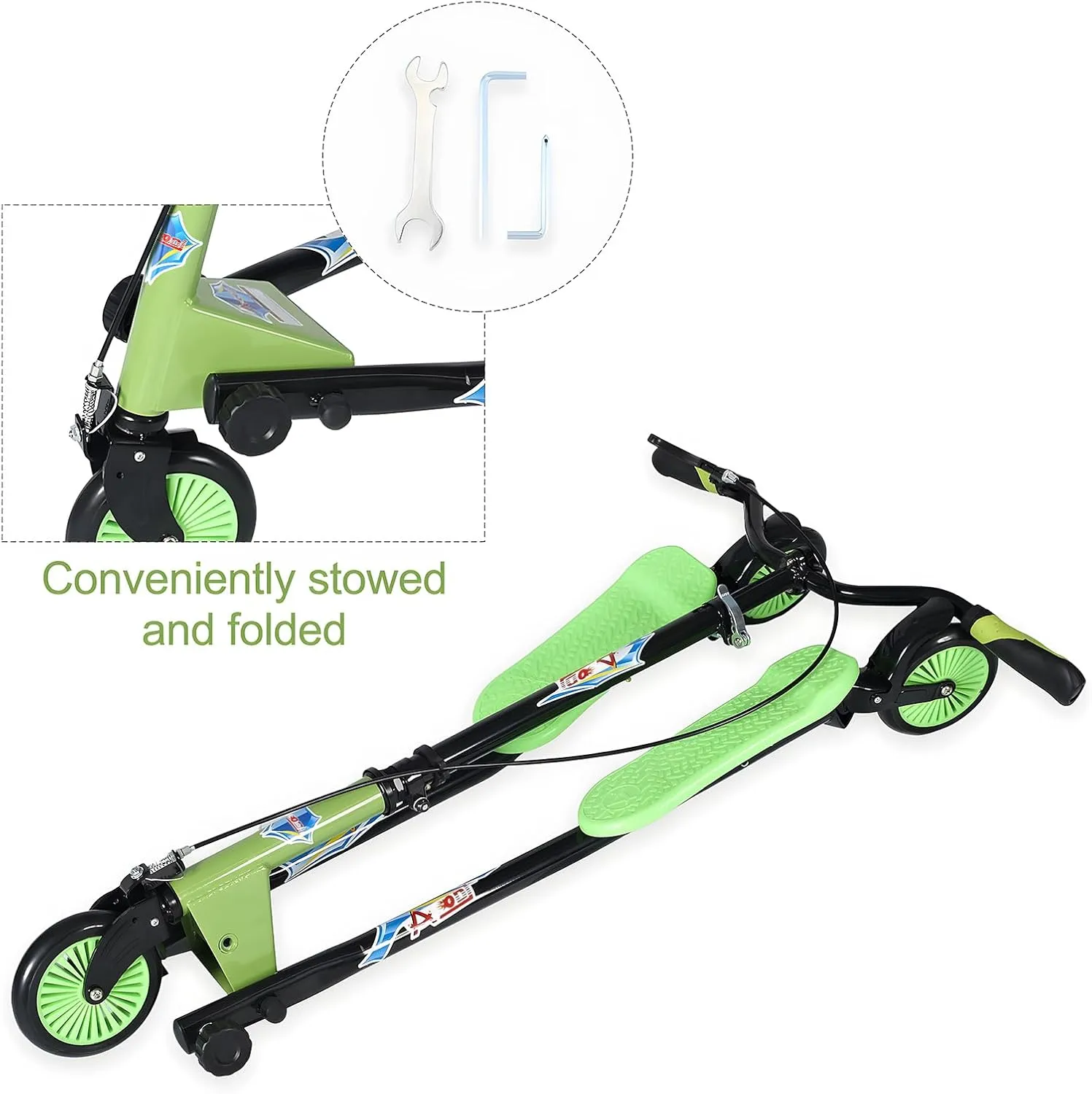 Swing Wiggle Scooter, 3 Wheels Drifting Folding Kick Scooter with 4-Level Adjustable Height/Foldable for Kids/Woman/Men Age 6  Years Old