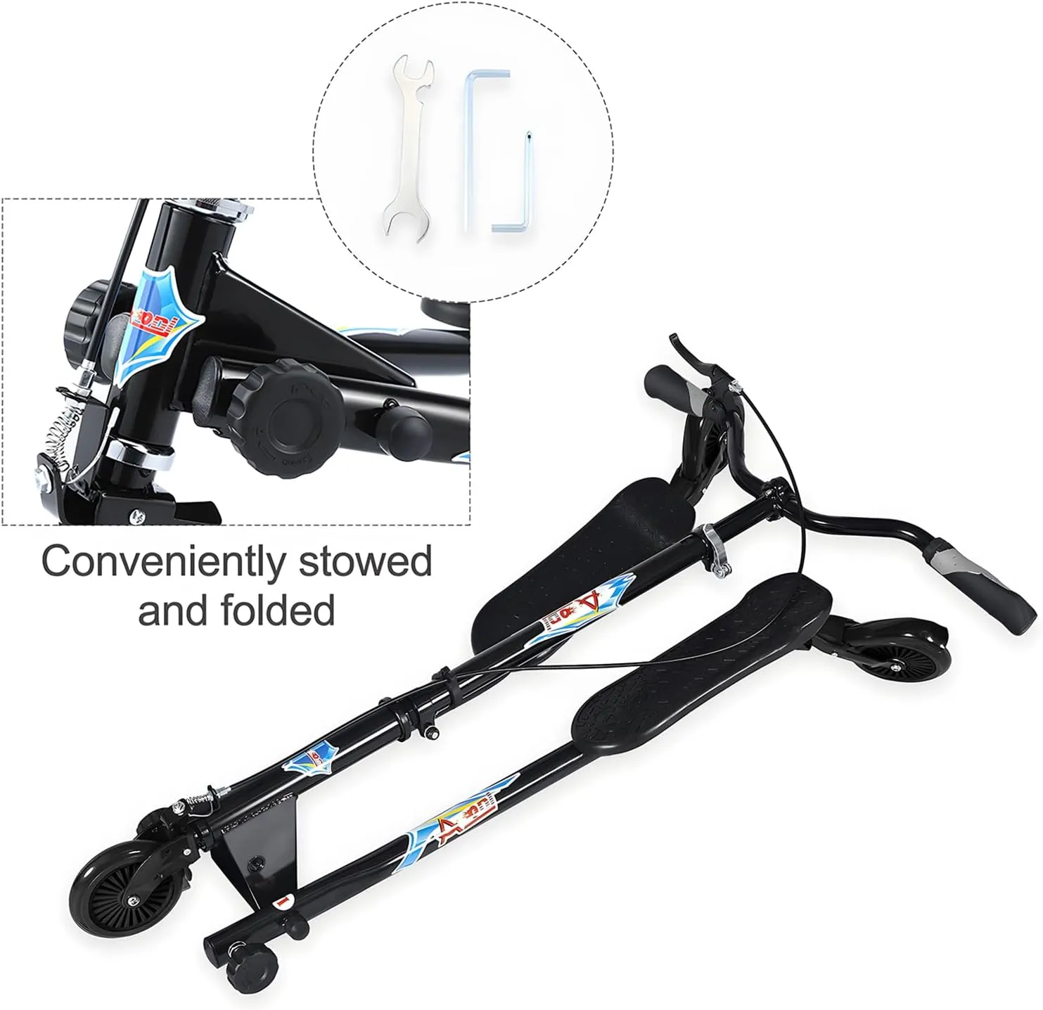 Swing Wiggle Scooter, 3 Wheels Drifting Folding Kick Scooter with 4-Level Adjustable Height/Foldable for Kids/Woman/Men Age 6  Years Old