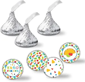Taco Bout A Party Mexican Fiesta Themed Birthday Party Kiss Sticker Labels, 300 Party Circle Sticker sized 0.75* * for Chocolate Drop Kisses by AmandaCreation, Great for Party Favors, Envelope Seals