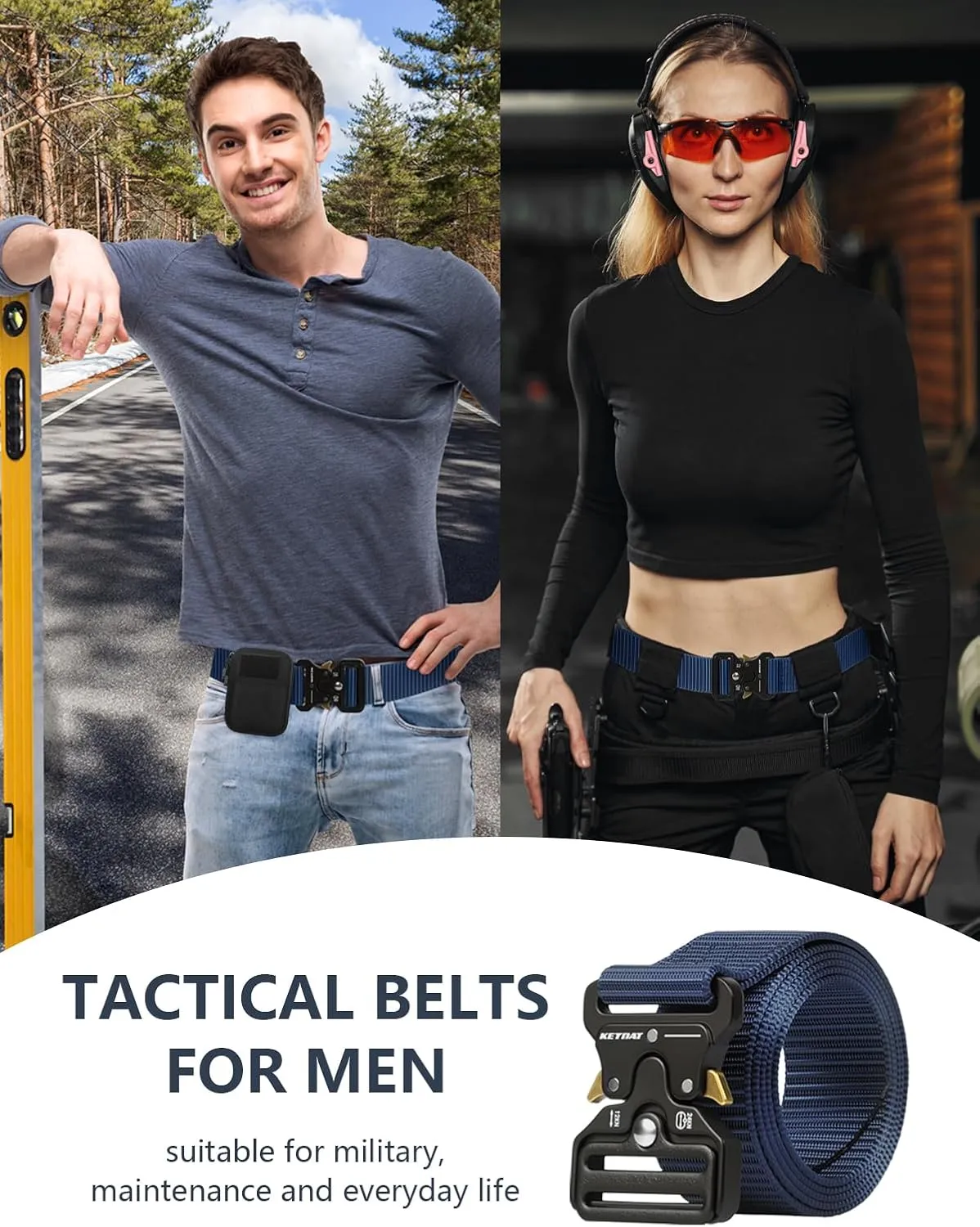Tactical Belt, Military Belts For Men, Nickel Free Belt Men with Molle Pouch, Tactical Key Holder & Water Bottle Clip