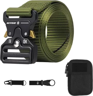 Tactical Belt, Military Belts For Men, Nickel Free Belt Men with Molle Pouch, Tactical Key Holder & Water Bottle Clip