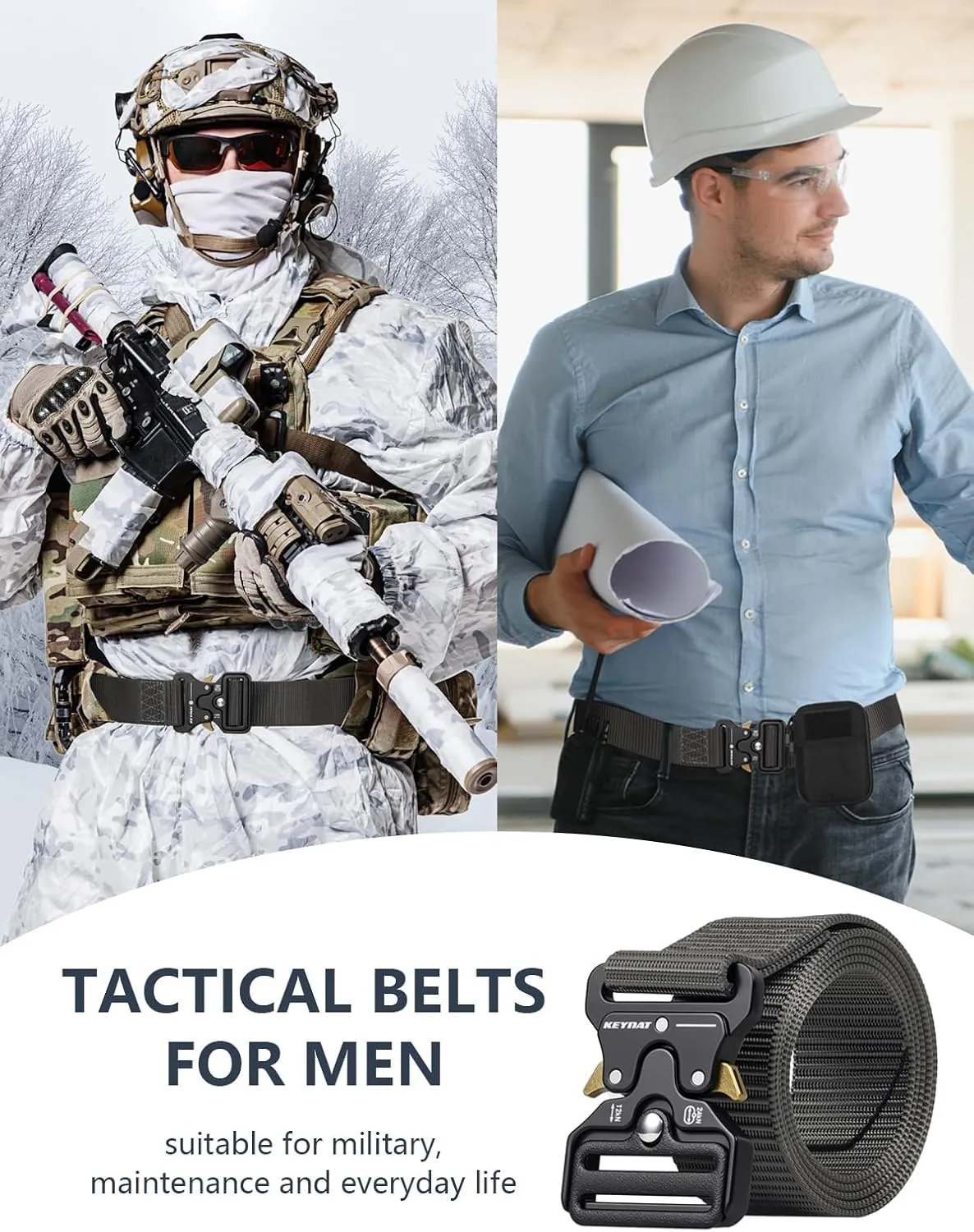 Tactical Belt, Military Belts For Men, Nickel Free Belt Men with Molle Pouch, Tactical Key Holder & Water Bottle Clip