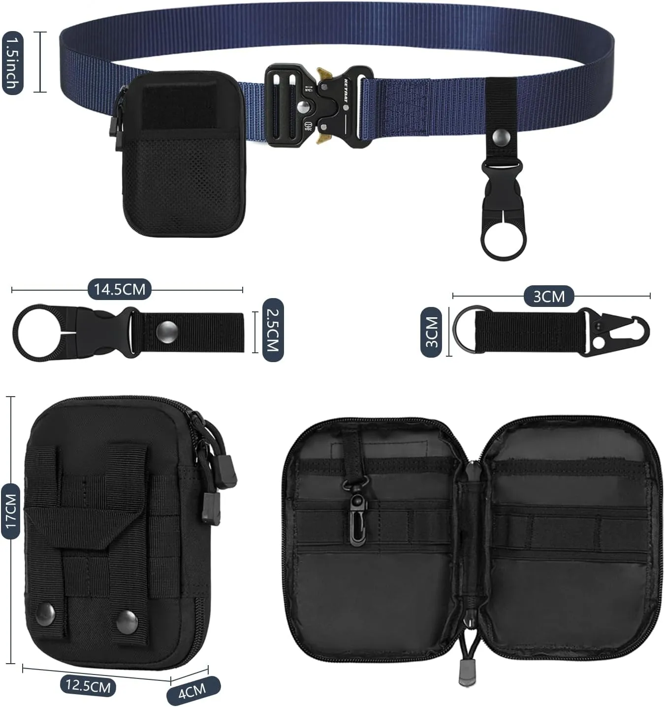 Tactical Belt, Military Belts For Men, Nickel Free Belt Men with Molle Pouch, Tactical Key Holder & Water Bottle Clip