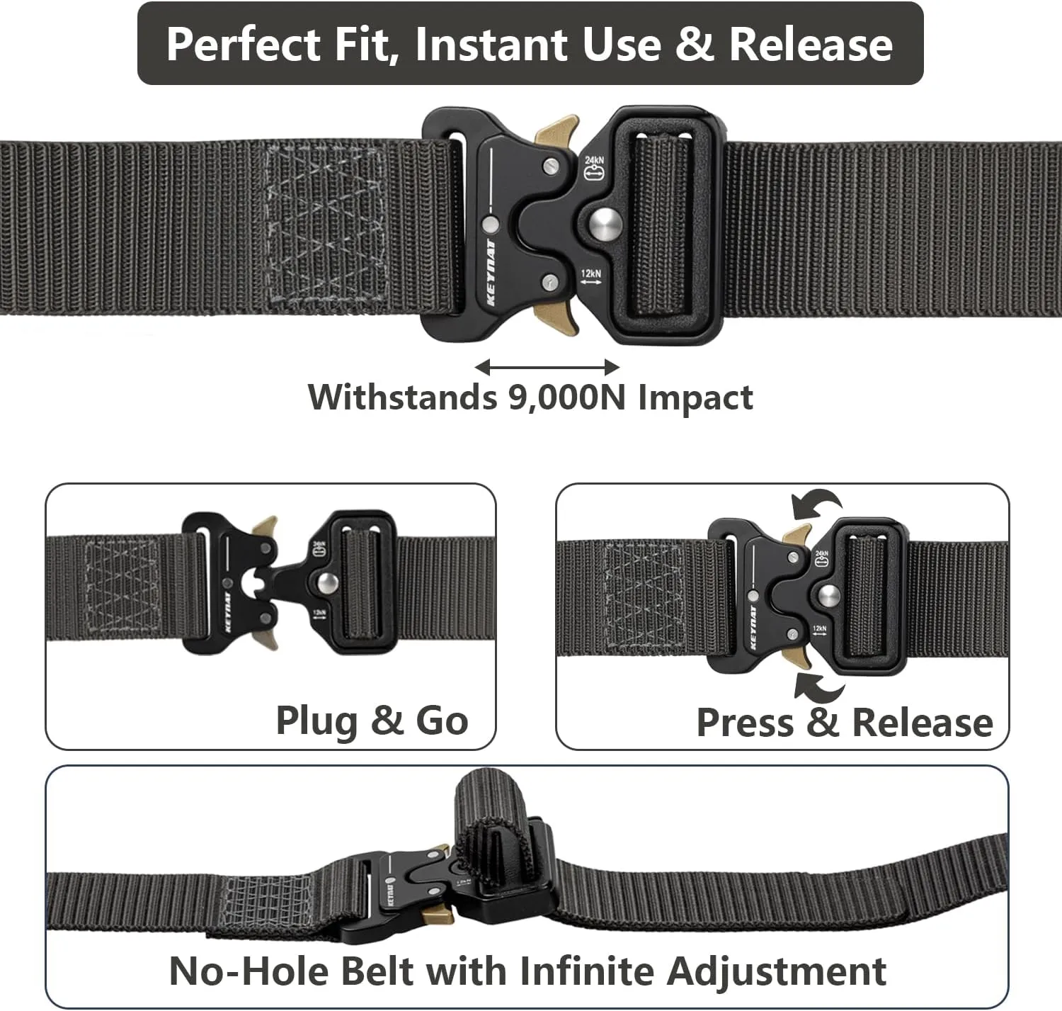 Tactical Belt, Military Belts For Men, Nickel Free Belt Men with Molle Pouch, Tactical Key Holder & Water Bottle Clip