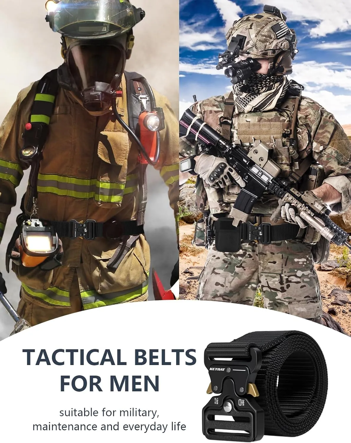 Tactical Belt, Military Belts For Men, Nickel Free Belt Men with Molle Pouch, Tactical Key Holder & Water Bottle Clip