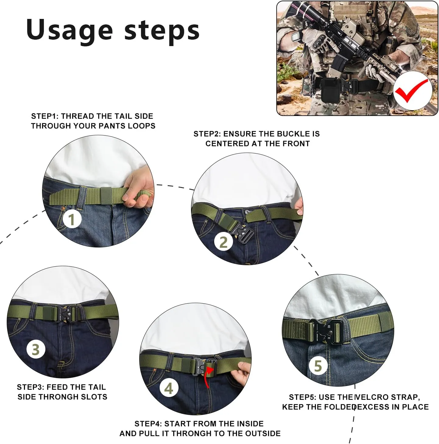 Tactical Belt, Military Belts For Men, Nickel Free Belt Men with Molle Pouch, Tactical Key Holder & Water Bottle Clip