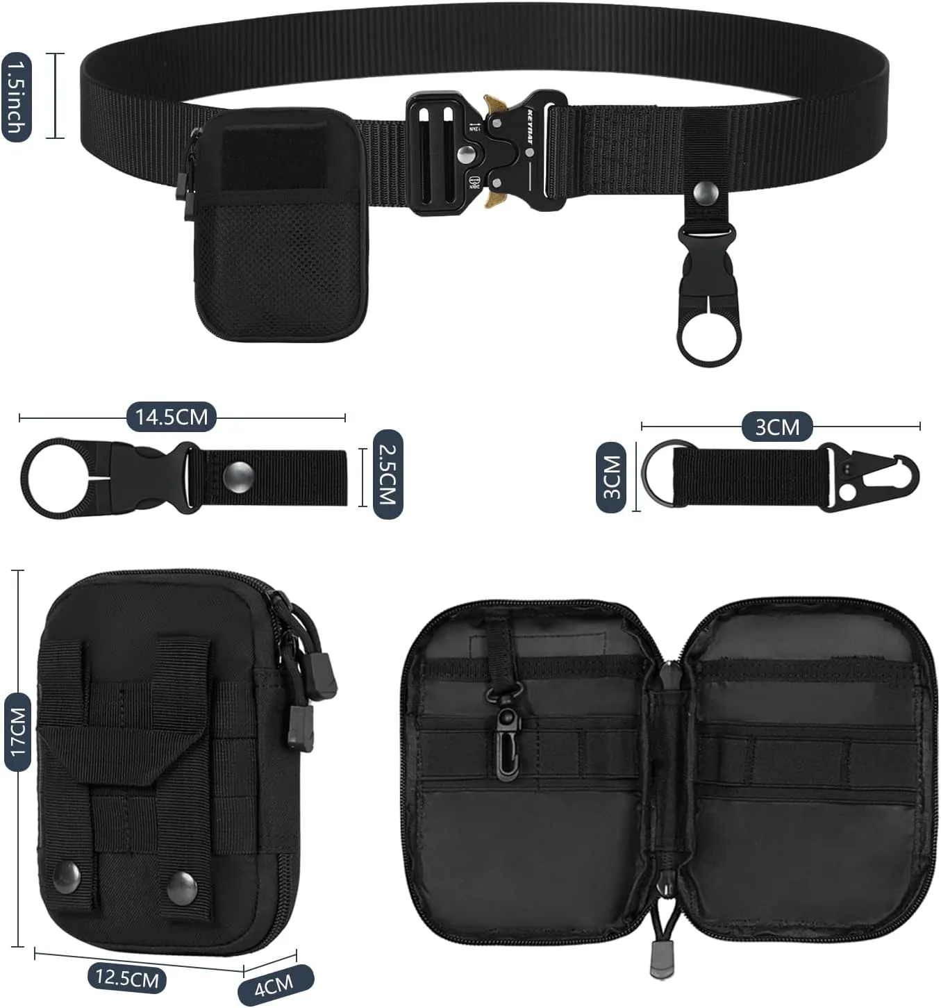 Tactical Belt, Military Belts For Men, Nickel Free Belt Men with Molle Pouch, Tactical Key Holder & Water Bottle Clip
