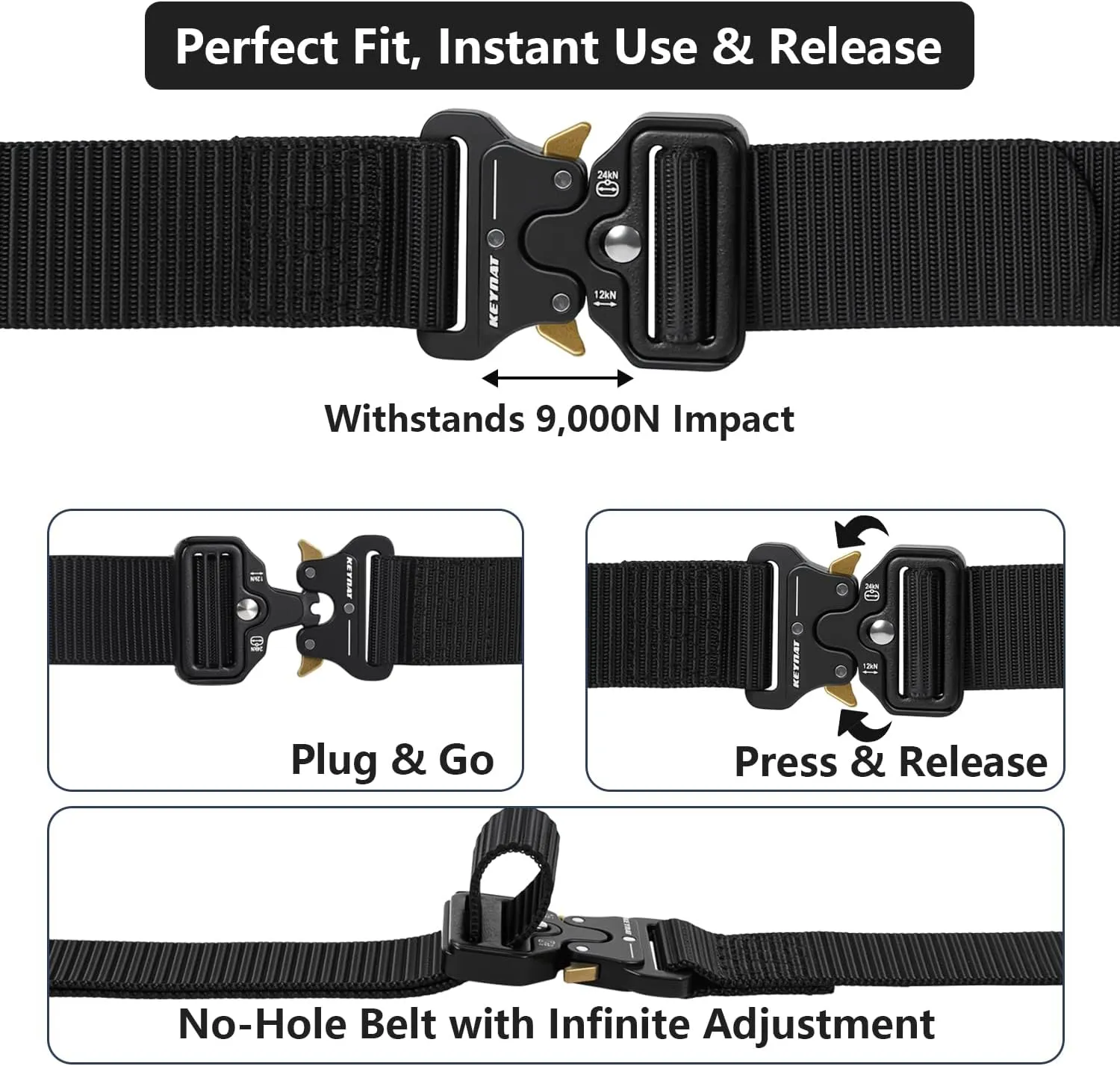 Tactical Belt, Military Belts For Men, Nickel Free Belt Men with Molle Pouch, Tactical Key Holder & Water Bottle Clip