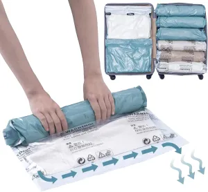 TAILI 12 Pack Travel Compression Bags, Roll Up Space Saver Bags (6 Large 6 Medium), No Vacuum Needed Reusable Packing for Luggage, Suitcase, Backpack, Travel Essentials, Forest Green