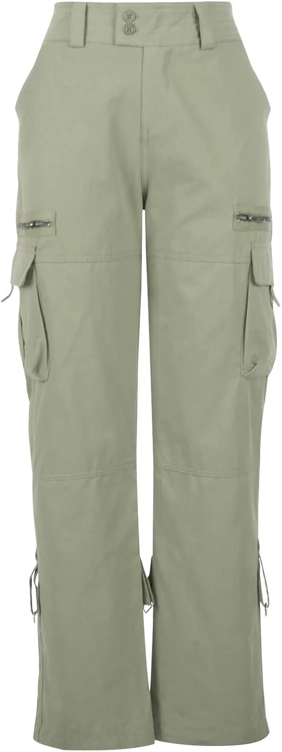 TANGNADE Women's High Rise Straight Leg Y2K Streetwear Cargo Pants Baggy Pants with Pocket Summer Pants for Women 2024