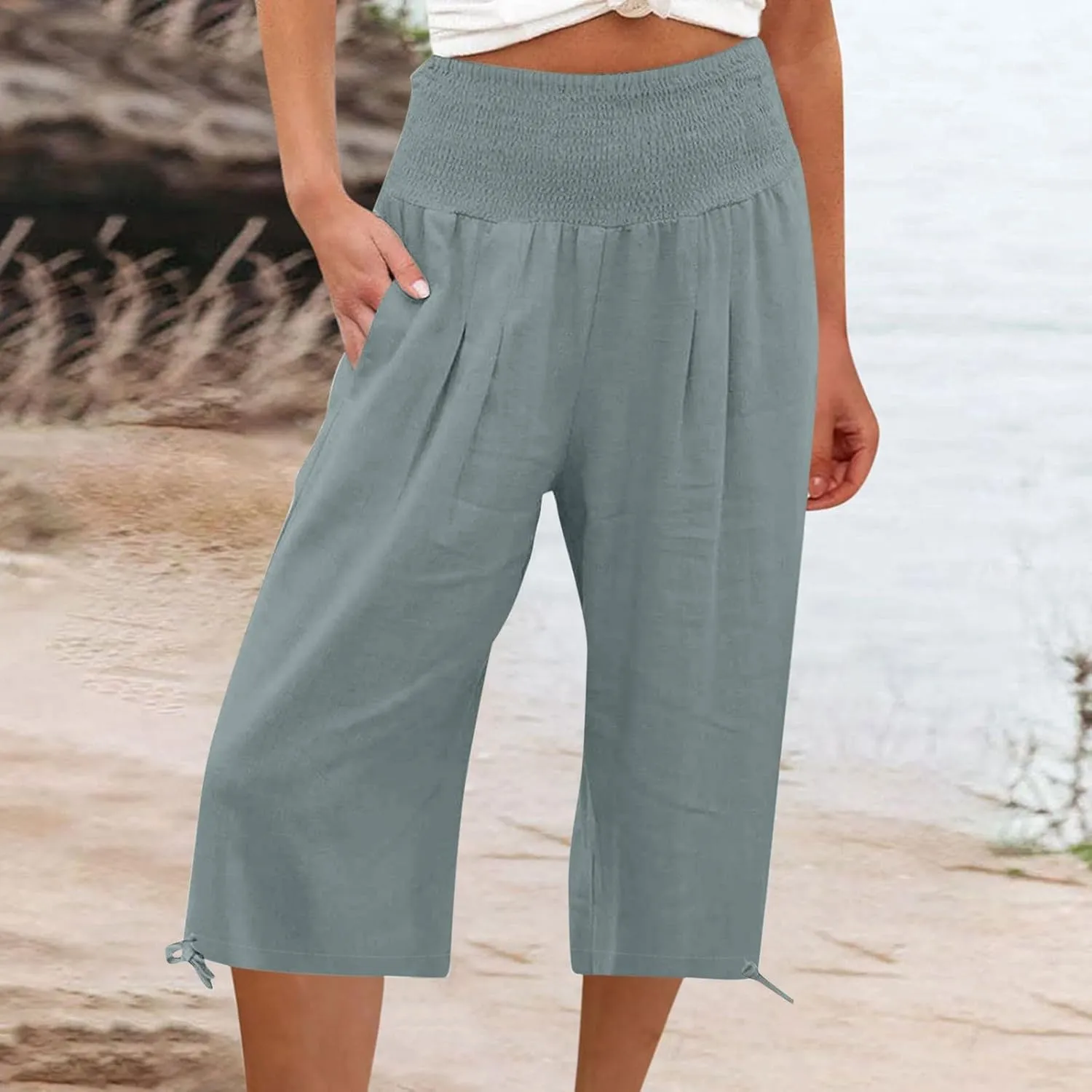 TARIENDY Comfy Pants for Women Trendy 2025 Linen Sweatpants Beach Casual Loose Pants High Waisted Elastic Lounge Pants