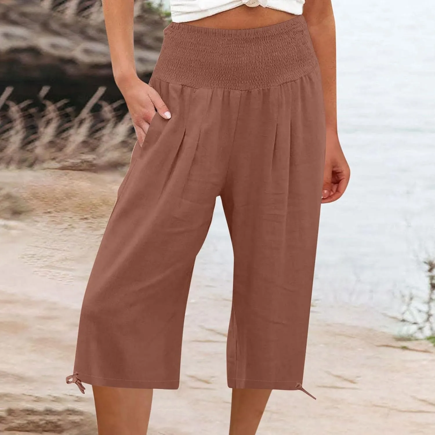 TARIENDY Comfy Pants for Women Trendy 2025 Linen Sweatpants Beach Casual Loose Pants High Waisted Elastic Lounge Pants