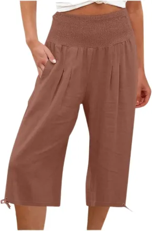 TARIENDY Comfy Pants for Women Trendy 2025 Linen Sweatpants Beach Casual Loose Pants High Waisted Elastic Lounge Pants