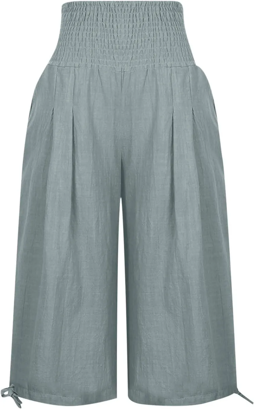 TARIENDY Comfy Pants for Women Trendy 2025 Linen Sweatpants Beach Casual Loose Pants High Waisted Elastic Lounge Pants