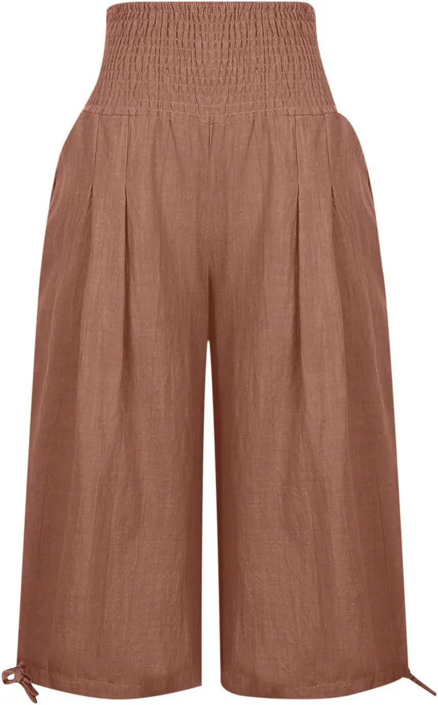 TARIENDY Comfy Pants for Women Trendy 2025 Linen Sweatpants Beach Casual Loose Pants High Waisted Elastic Lounge Pants