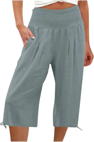 TARIENDY Comfy Pants for Women Trendy 2025 Linen Sweatpants Beach Casual Loose Pants High Waisted Elastic Lounge Pants