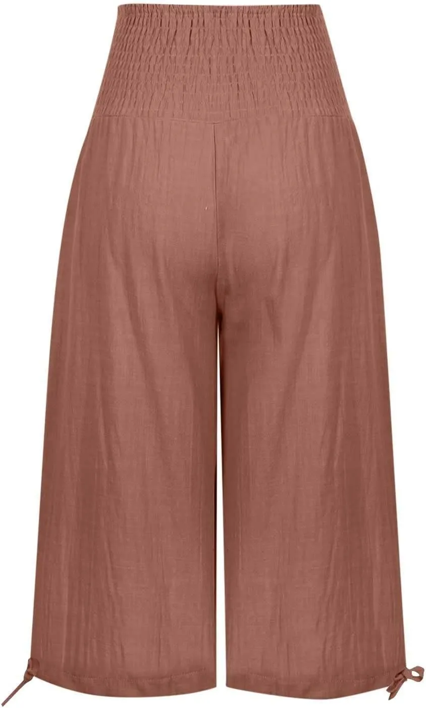 TARIENDY Comfy Pants for Women Trendy 2025 Linen Sweatpants Beach Casual Loose Pants High Waisted Elastic Lounge Pants