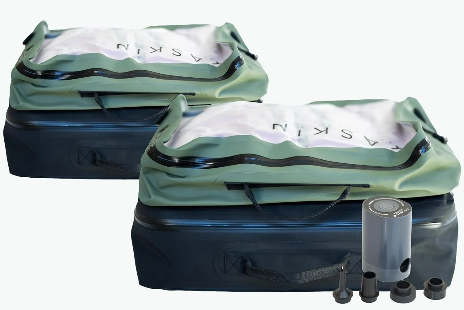 Taskin AirMAX | Heavy-duty Vacuum Compression Packing Cubes | 4X Set (2X Black   2X Olive Green)   Mini Pump