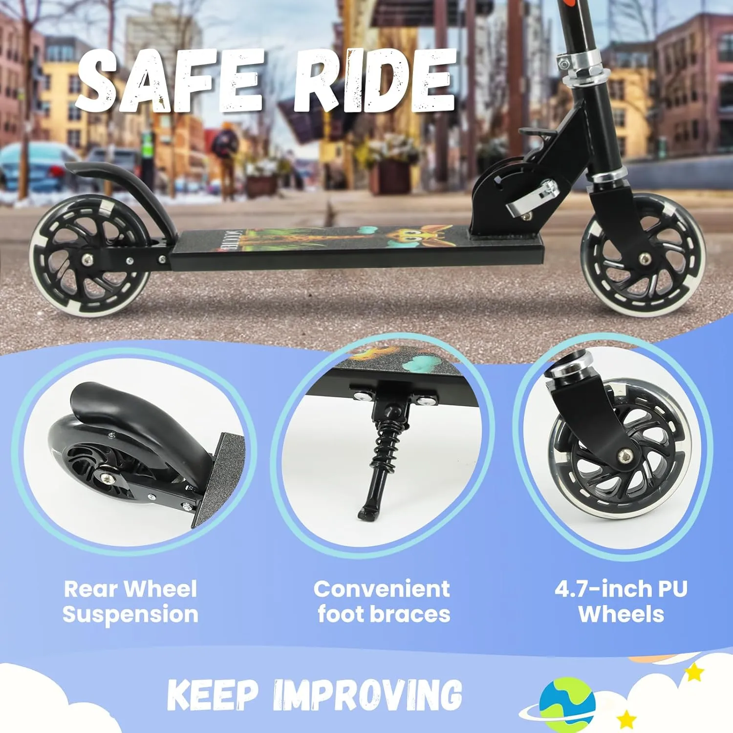 TENBOOM Scooter Toys for Kids Ages 6-12/3-5, Christmas Birthday Gifts for Girls Boys, Easy Folding Kids Scooter with 3 Levels Adjustable Handlebar
