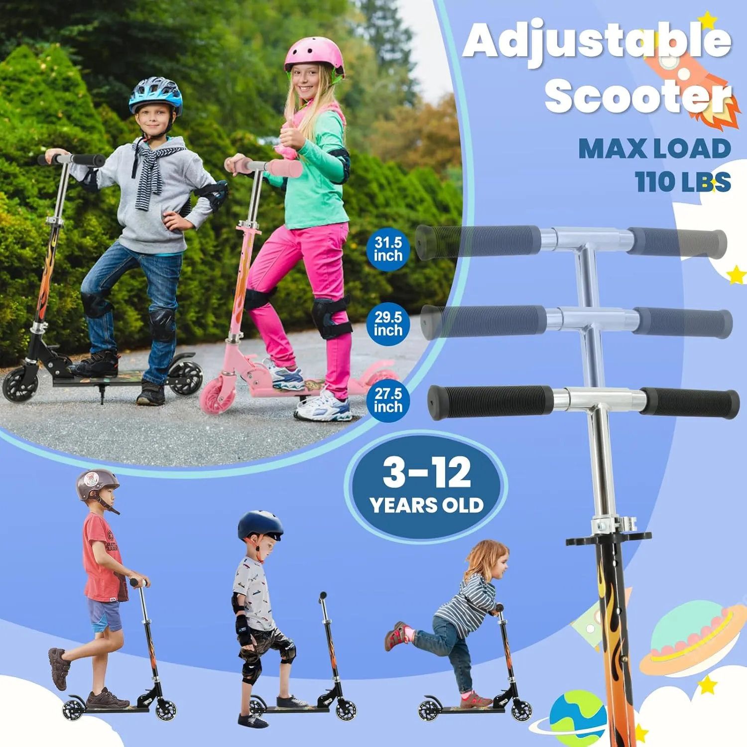 TENBOOM Scooter Toys for Kids Ages 6-12/3-5, Christmas Birthday Gifts for Girls Boys, Easy Folding Kids Scooter with 3 Levels Adjustable Handlebar
