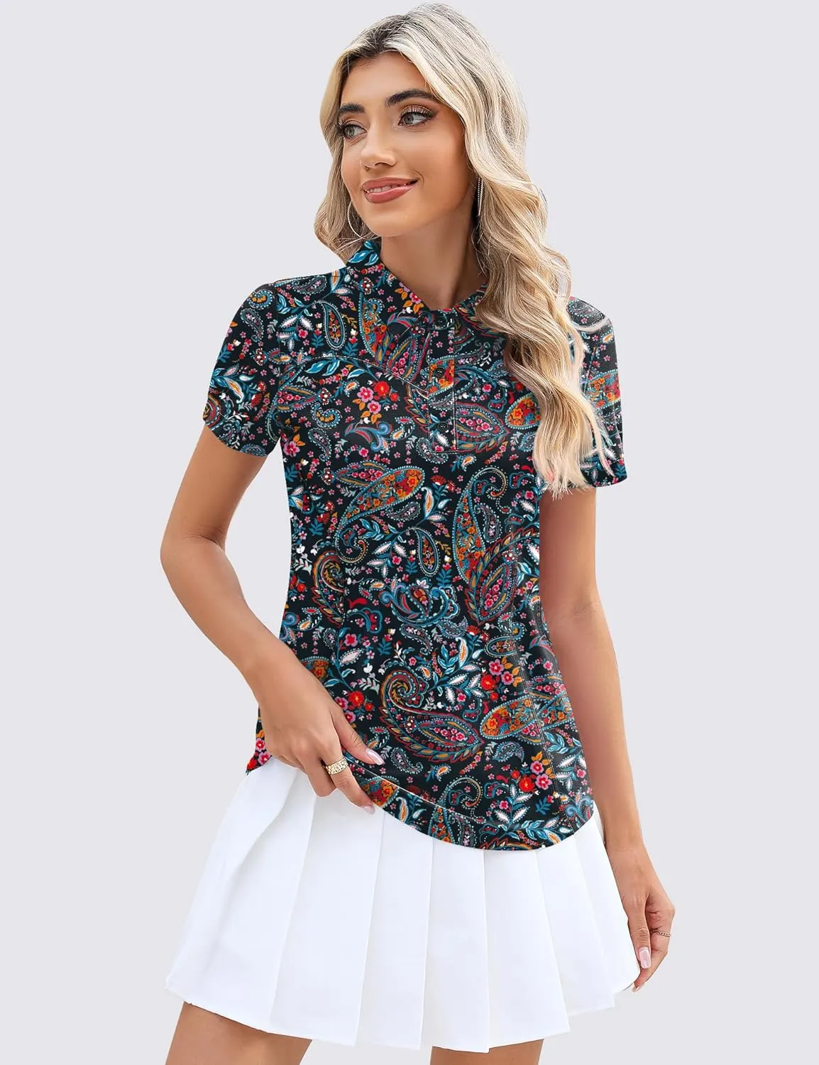 TFSDOD Womens Golf Polo Shirts Collared Short Sleeve T Shirt Lightweight Moisture Wicking Polo Casual 3 Buttons Outfits