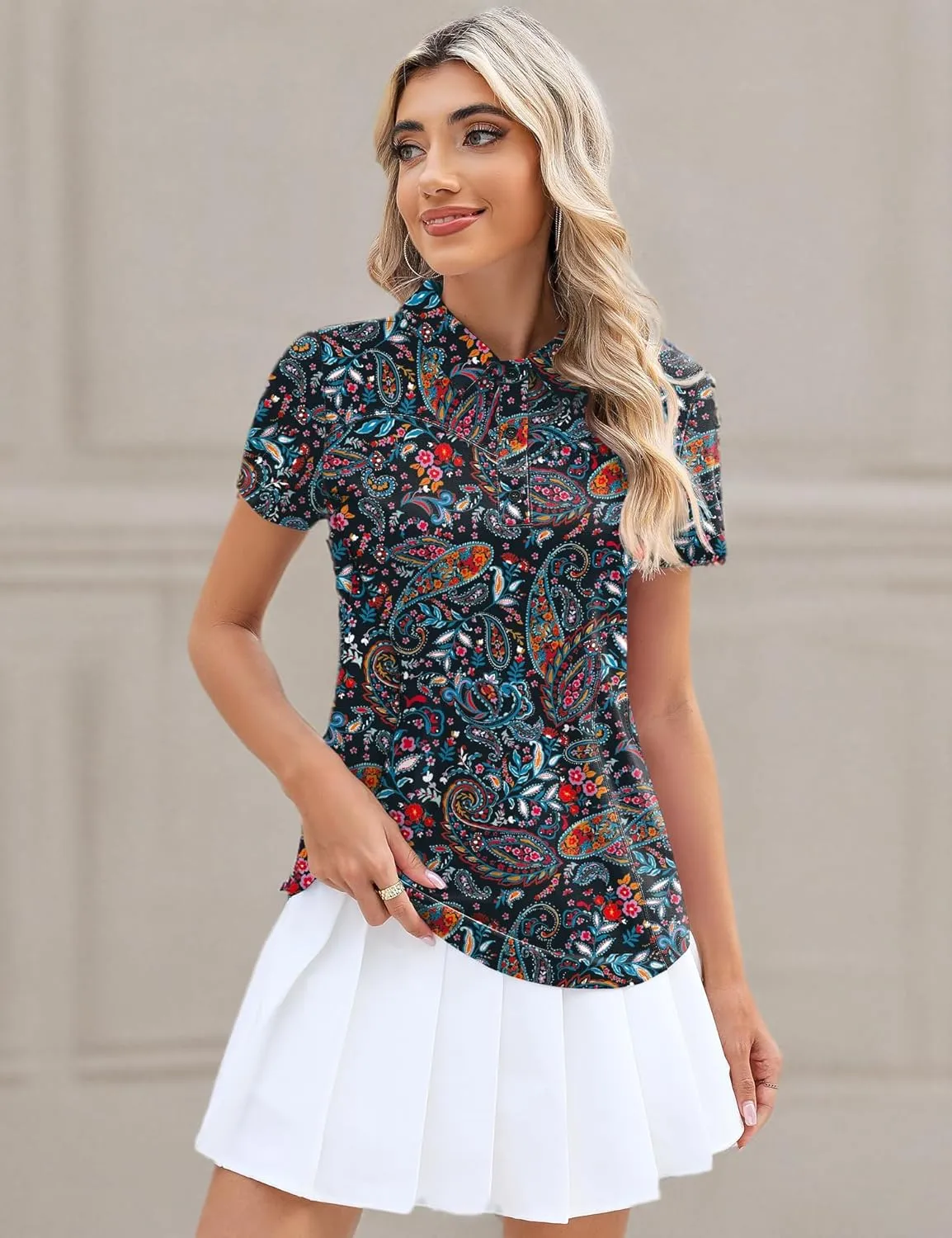 TFSDOD Womens Golf Polo Shirts Collared Short Sleeve T Shirt Lightweight Moisture Wicking Polo Casual 3 Buttons Outfits