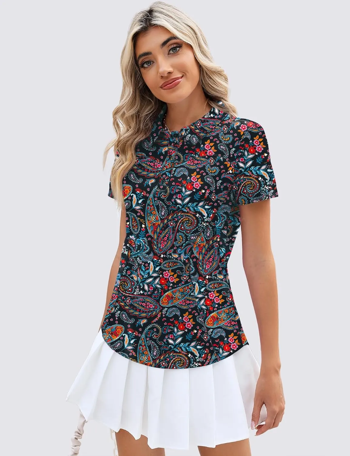 TFSDOD Womens Golf Polo Shirts Collared Short Sleeve T Shirt Lightweight Moisture Wicking Polo Casual 3 Buttons Outfits