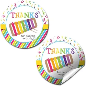 Thanks for Playing with Me Musical Xylophone Themed Birthday Party Thank You Sticker Labels, 40 2" Party Circle Stickers by AmandaCreation, Great for Party Favors, Envelope Seals & Goodie Bags