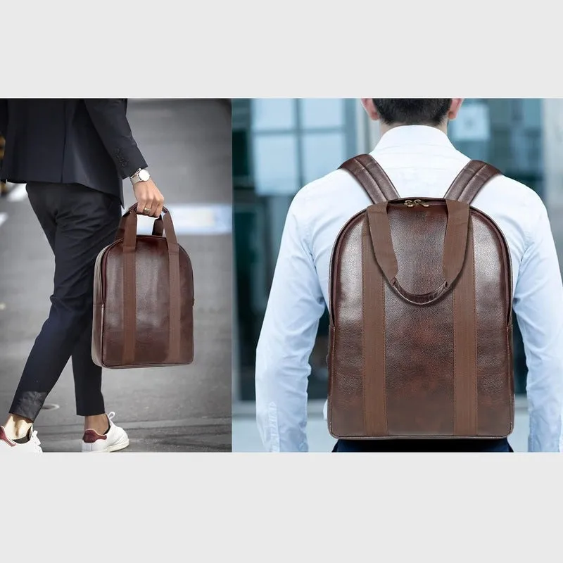 THE CLOWNFISH Charlotte Backpack - Faux Leather, Adjustable Straps | 15.6 inch | Brunette Brown