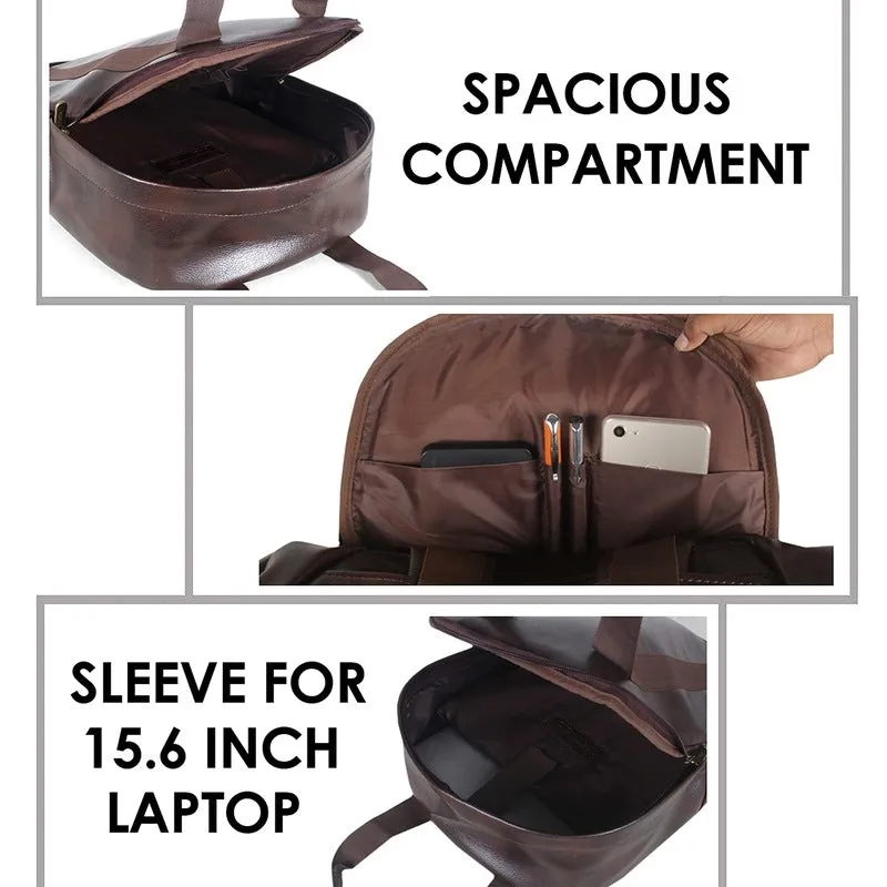 THE CLOWNFISH Charlotte Backpack - Faux Leather, Adjustable Straps | 15.6 inch | Brunette Brown