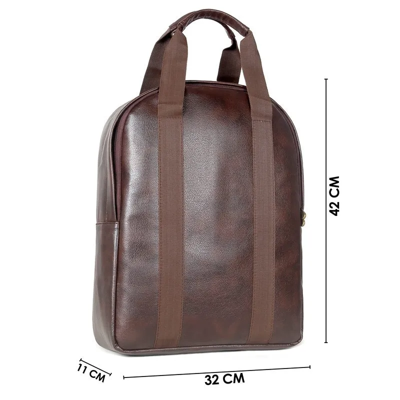 THE CLOWNFISH Charlotte Backpack - Faux Leather, Adjustable Straps | 15.6 inch | Brunette Brown