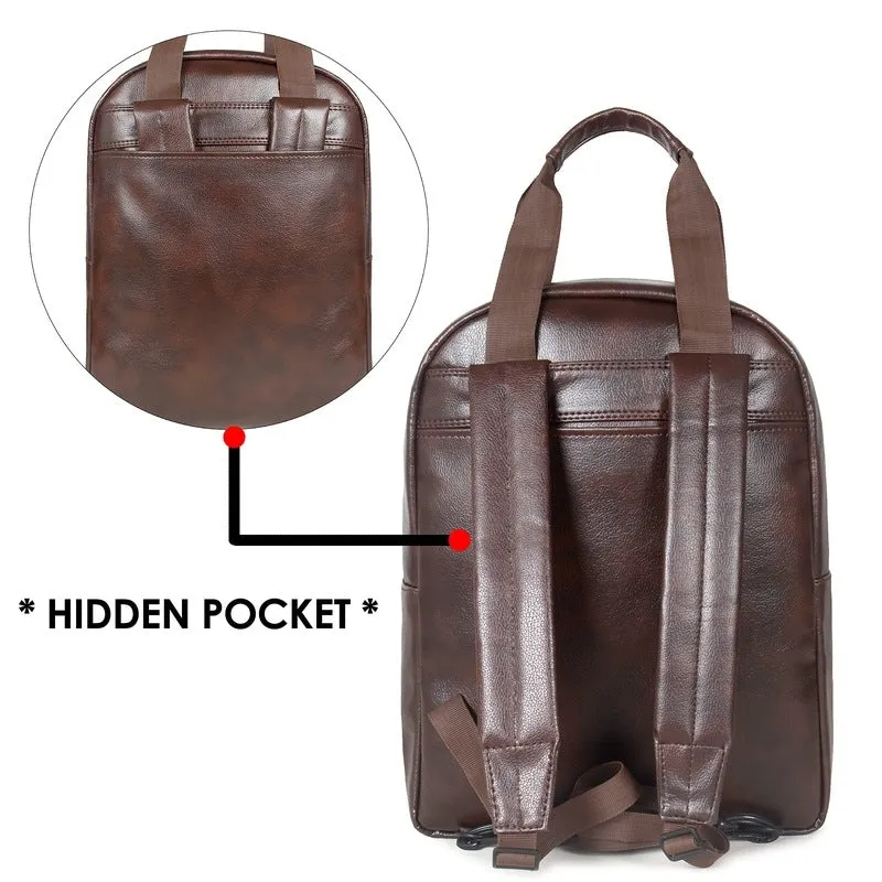 THE CLOWNFISH Charlotte Backpack - Faux Leather, Adjustable Straps | 15.6 inch | Brunette Brown