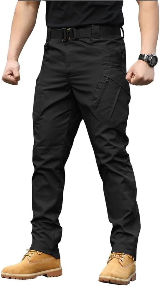 THWEI Mens Tactical Cargo Pants Water Resistant Hiking Outdoor Work Pants Multi Pockets with No Belt