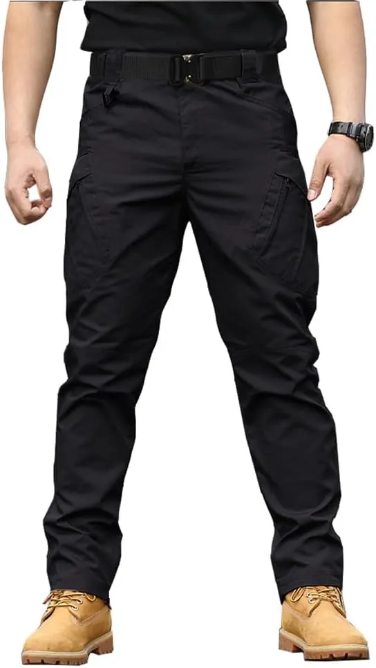 THWEI Mens Tactical Cargo Pants Water Resistant Hiking Outdoor Work Pants Multi Pockets with No Belt