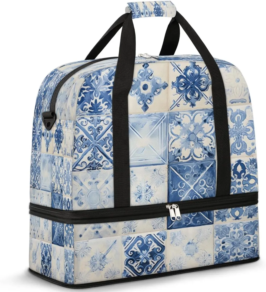 Tile Medley Travel Duffel Bag, Travel Essentials, Gym Bag for Women, Weekender Overnight Bag With Shoes Compartment, Carry On Bags for Airplanes