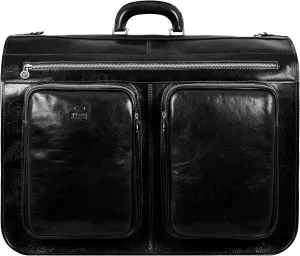 Time Resistance Leather Garment Bag - Slim Suit Duffel Carry-On Suitcase for Dress Protection (Black)